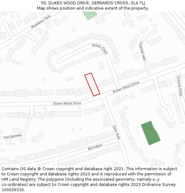55, DUKES WOOD DRIVE, GERRARDS CROSS, SL9 7LJ: Location map and indicative extent of plot