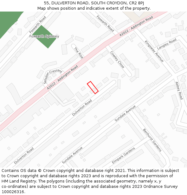 55, DULVERTON ROAD, SOUTH CROYDON, CR2 8PJ: Location map and indicative extent of plot