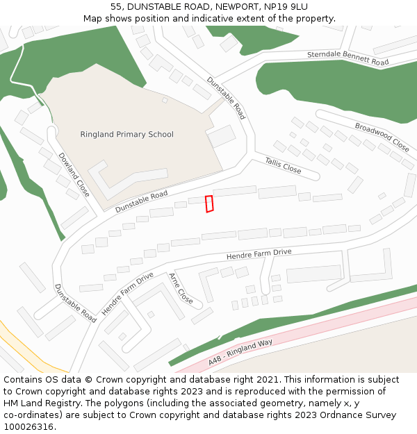 55, DUNSTABLE ROAD, NEWPORT, NP19 9LU: Location map and indicative extent of plot