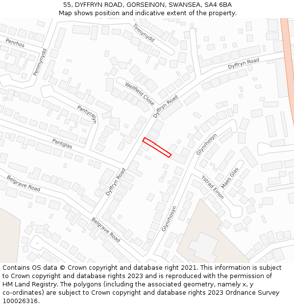 55, DYFFRYN ROAD, GORSEINON, SWANSEA, SA4 6BA: Location map and indicative extent of plot