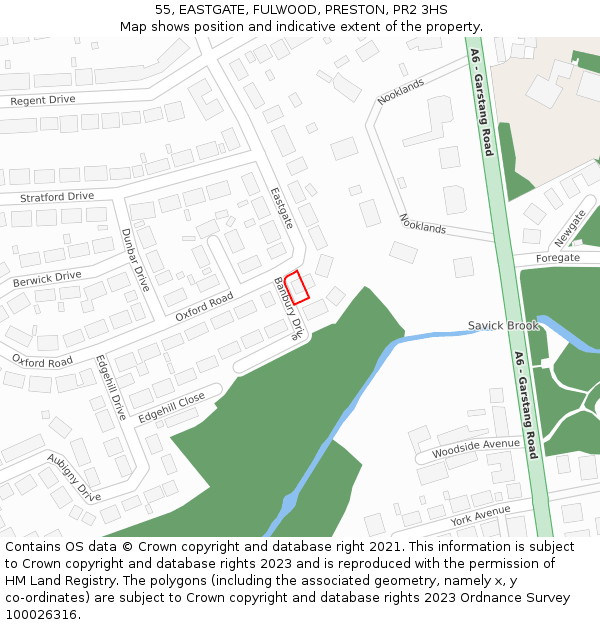 55, EASTGATE, FULWOOD, PRESTON, PR2 3HS: Location map and indicative extent of plot