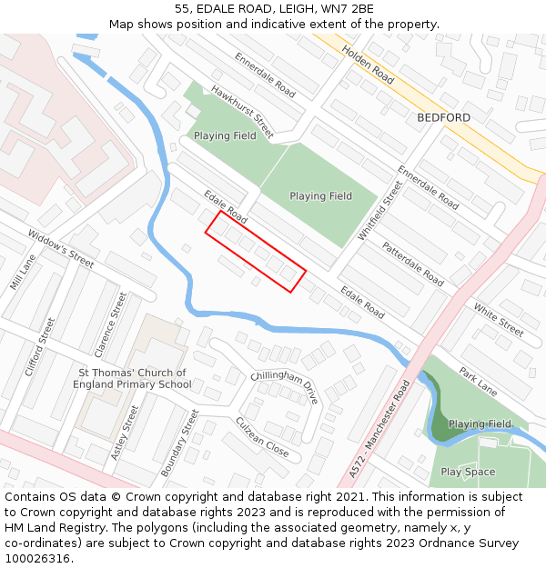 55, EDALE ROAD, LEIGH, WN7 2BE: Location map and indicative extent of plot