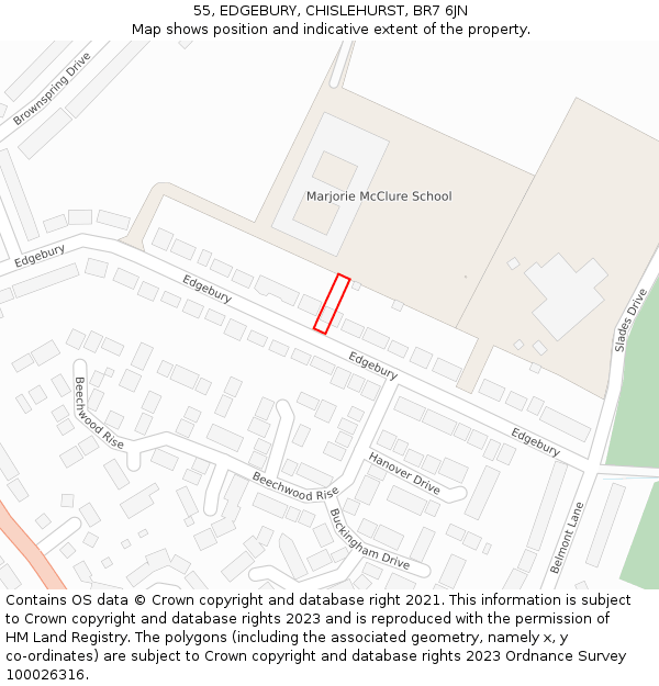 55, EDGEBURY, CHISLEHURST, BR7 6JN: Location map and indicative extent of plot