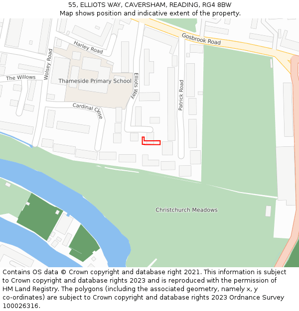 55, ELLIOTS WAY, CAVERSHAM, READING, RG4 8BW: Location map and indicative extent of plot