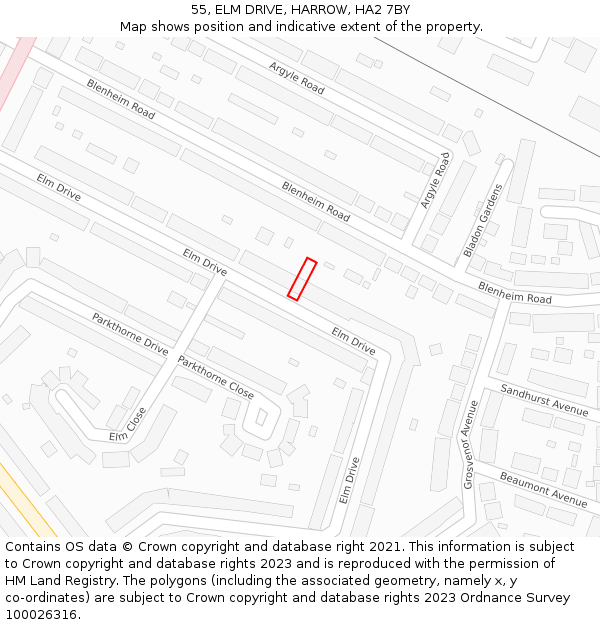 55, ELM DRIVE, HARROW, HA2 7BY: Location map and indicative extent of plot