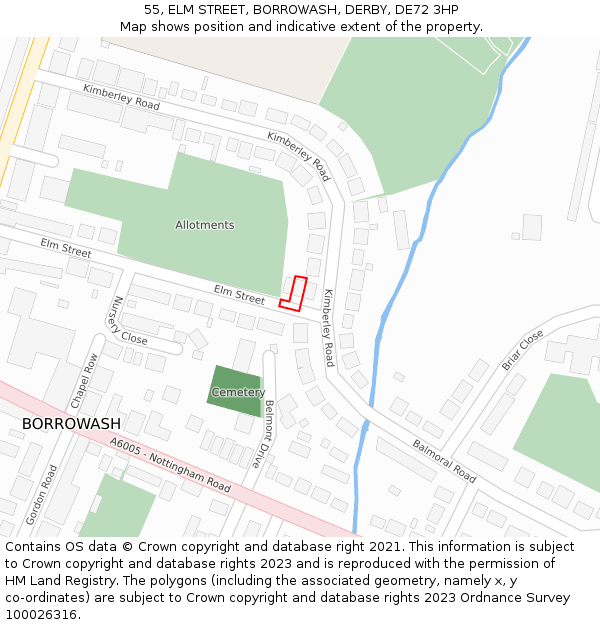 55, ELM STREET, BORROWASH, DERBY, DE72 3HP: Location map and indicative extent of plot