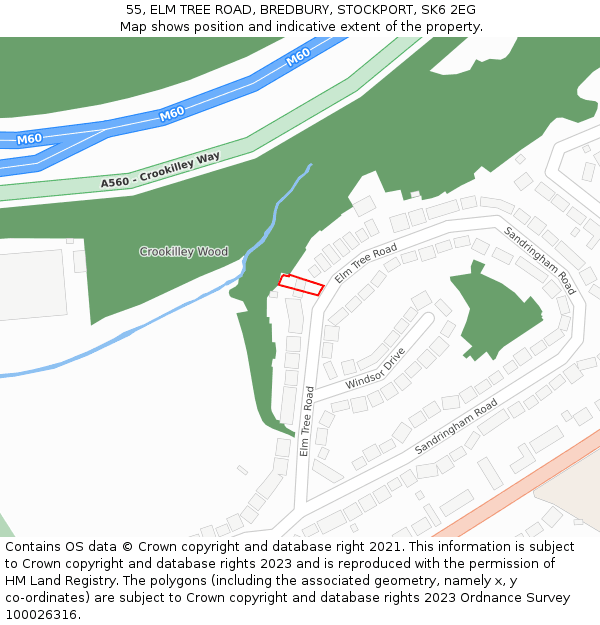 55, ELM TREE ROAD, BREDBURY, STOCKPORT, SK6 2EG: Location map and indicative extent of plot