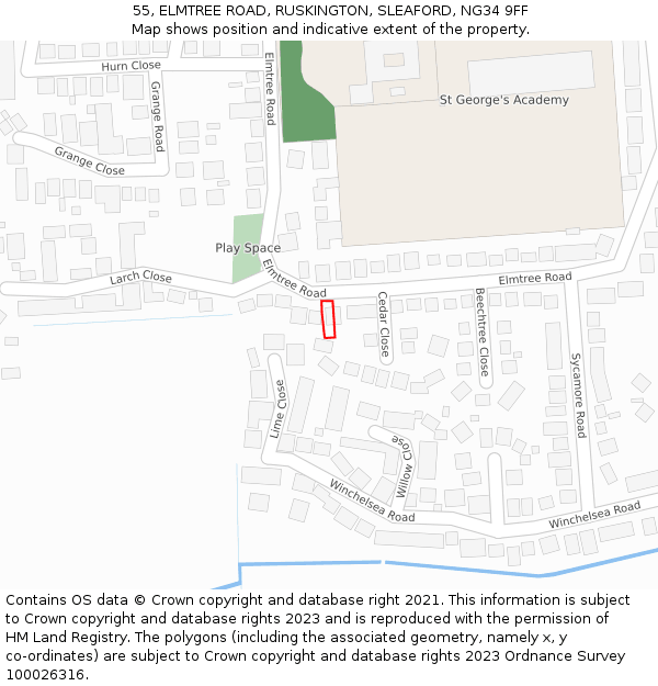 55, ELMTREE ROAD, RUSKINGTON, SLEAFORD, NG34 9FF: Location map and indicative extent of plot