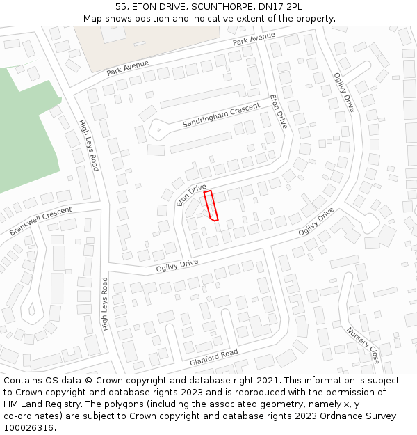 55, ETON DRIVE, SCUNTHORPE, DN17 2PL: Location map and indicative extent of plot