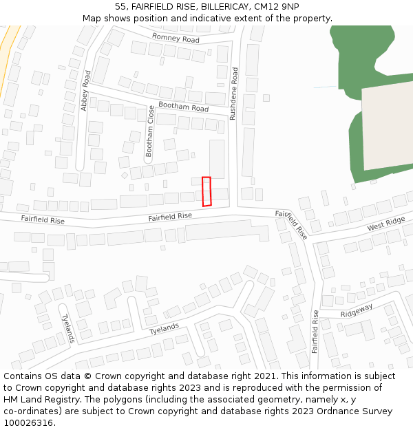 55, FAIRFIELD RISE, BILLERICAY, CM12 9NP: Location map and indicative extent of plot