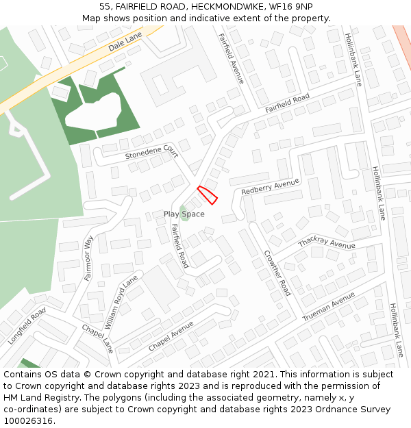 55, FAIRFIELD ROAD, HECKMONDWIKE, WF16 9NP: Location map and indicative extent of plot