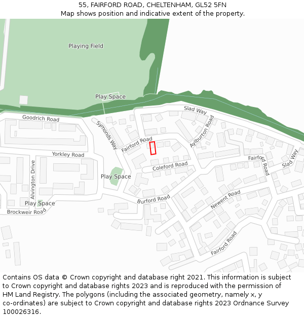 55, FAIRFORD ROAD, CHELTENHAM, GL52 5FN: Location map and indicative extent of plot