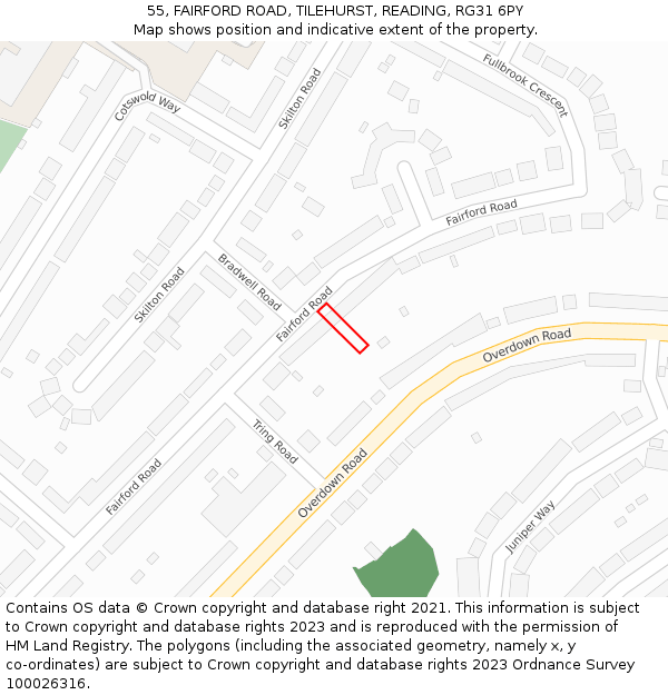 55, FAIRFORD ROAD, TILEHURST, READING, RG31 6PY: Location map and indicative extent of plot