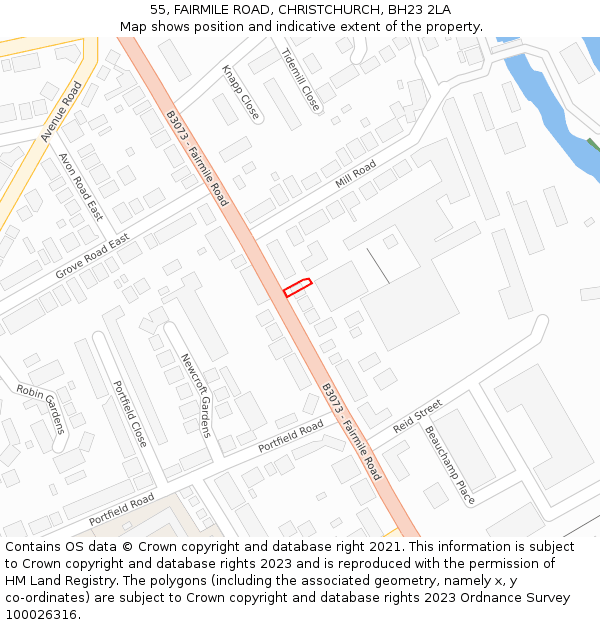 55, FAIRMILE ROAD, CHRISTCHURCH, BH23 2LA: Location map and indicative extent of plot