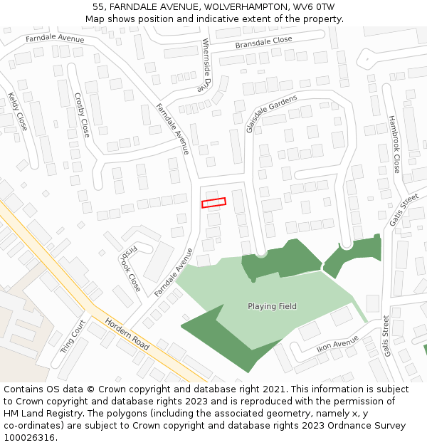 55, FARNDALE AVENUE, WOLVERHAMPTON, WV6 0TW: Location map and indicative extent of plot