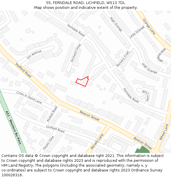 55, FERNDALE ROAD, LICHFIELD, WS13 7DL: Location map and indicative extent of plot