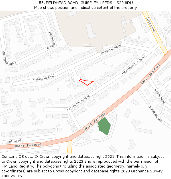 55, FIELDHEAD ROAD, GUISELEY, LEEDS, LS20 8DU: Location map and indicative extent of plot