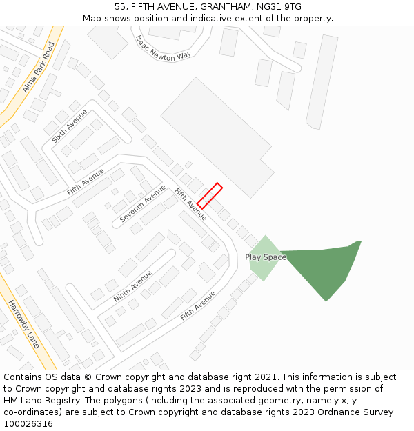 55, FIFTH AVENUE, GRANTHAM, NG31 9TG: Location map and indicative extent of plot