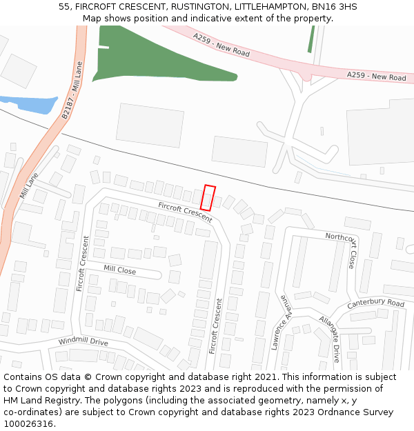 55, FIRCROFT CRESCENT, RUSTINGTON, LITTLEHAMPTON, BN16 3HS: Location map and indicative extent of plot