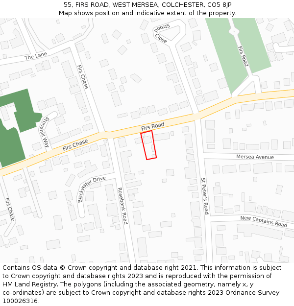 55, FIRS ROAD, WEST MERSEA, COLCHESTER, CO5 8JP: Location map and indicative extent of plot