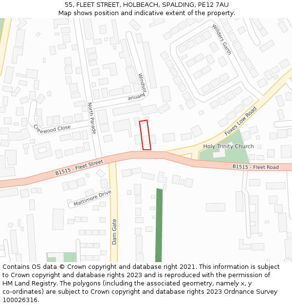 55, FLEET STREET, HOLBEACH, SPALDING, PE12 7AU: Location map and indicative extent of plot