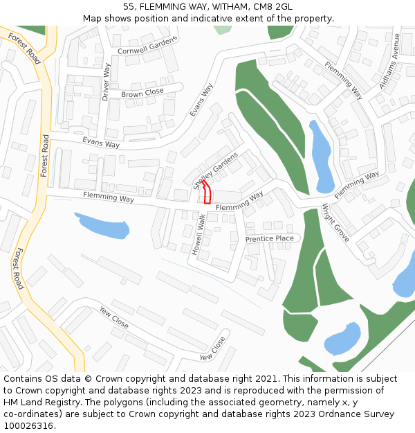 55, FLEMMING WAY, WITHAM, CM8 2GL: Location map and indicative extent of plot