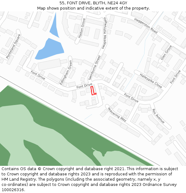 55, FONT DRIVE, BLYTH, NE24 4GY: Location map and indicative extent of plot
