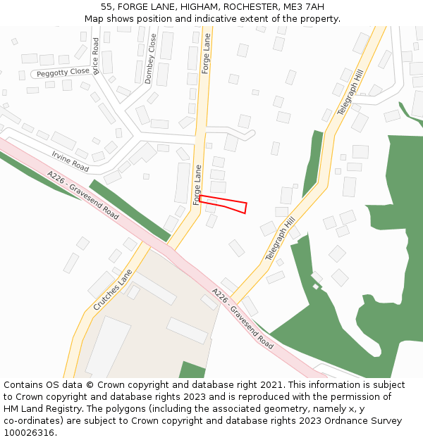 55, FORGE LANE, HIGHAM, ROCHESTER, ME3 7AH: Location map and indicative extent of plot