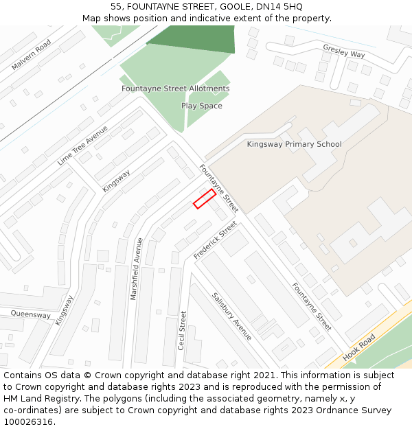 55, FOUNTAYNE STREET, GOOLE, DN14 5HQ: Location map and indicative extent of plot