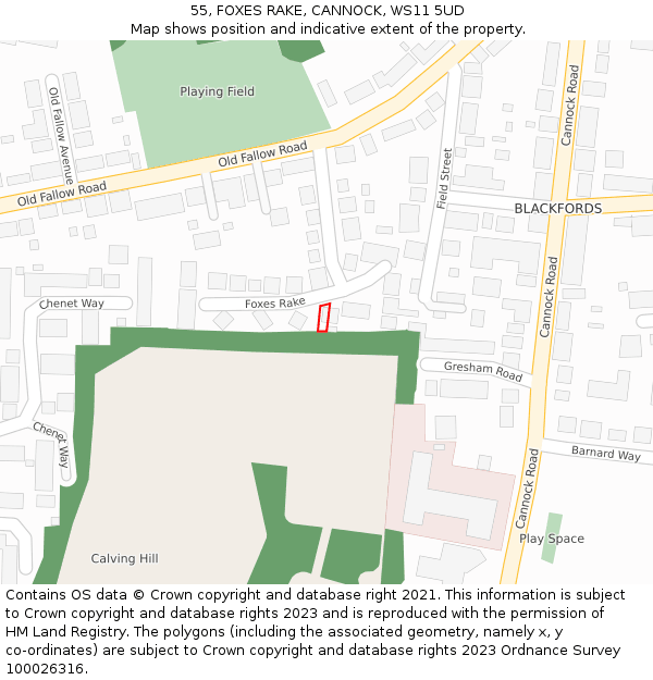 55, FOXES RAKE, CANNOCK, WS11 5UD: Location map and indicative extent of plot