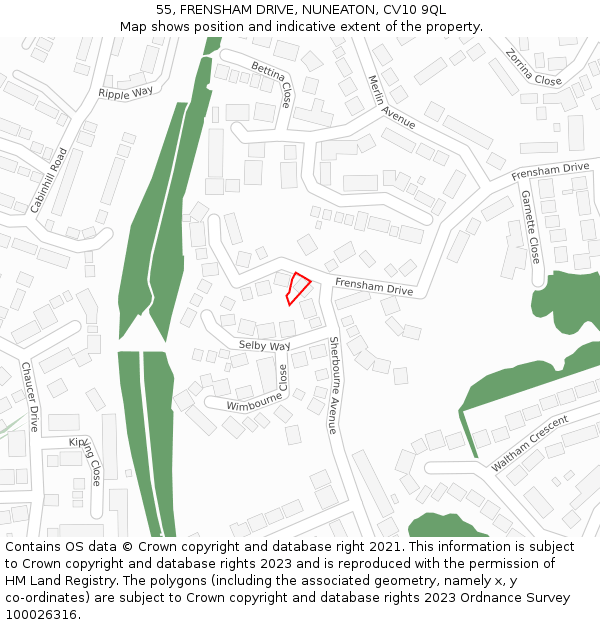 55, FRENSHAM DRIVE, NUNEATON, CV10 9QL: Location map and indicative extent of plot