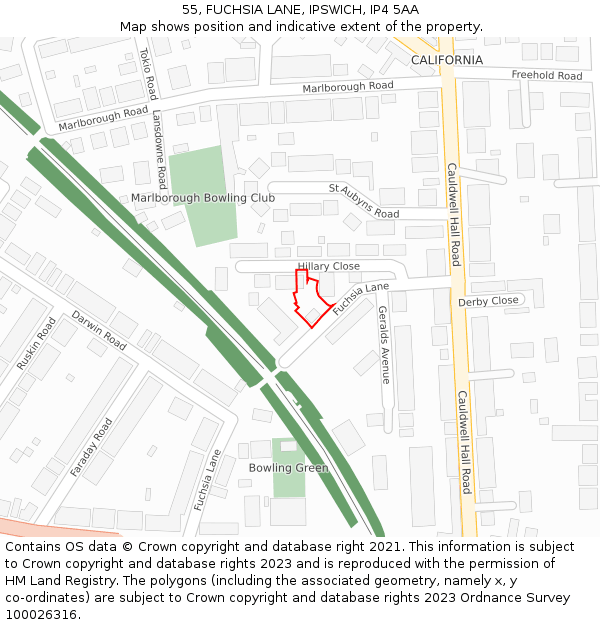 55, FUCHSIA LANE, IPSWICH, IP4 5AA: Location map and indicative extent of plot