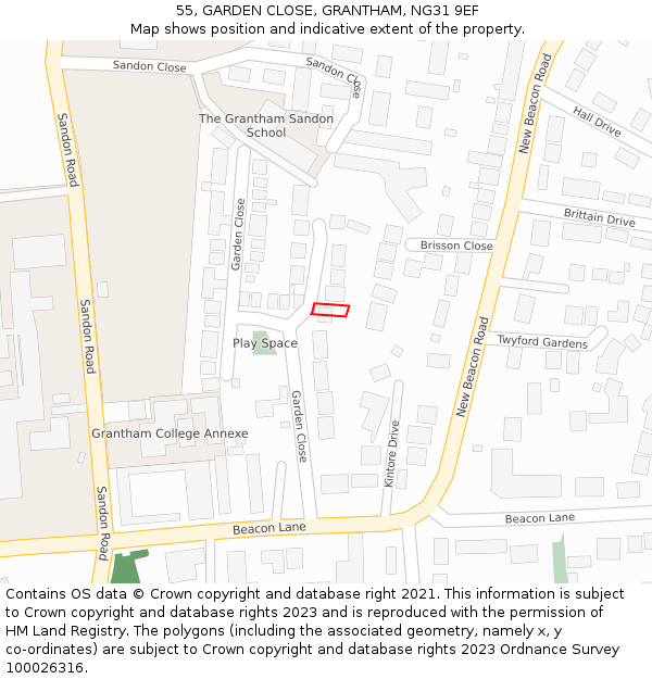 55, GARDEN CLOSE, GRANTHAM, NG31 9EF: Location map and indicative extent of plot