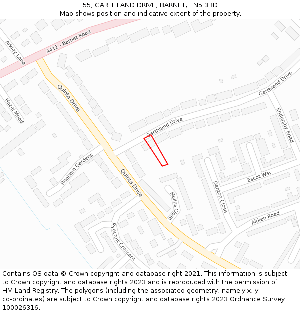 55, GARTHLAND DRIVE, BARNET, EN5 3BD: Location map and indicative extent of plot