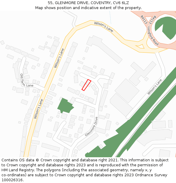 55, GLENMORE DRIVE, COVENTRY, CV6 6LZ: Location map and indicative extent of plot