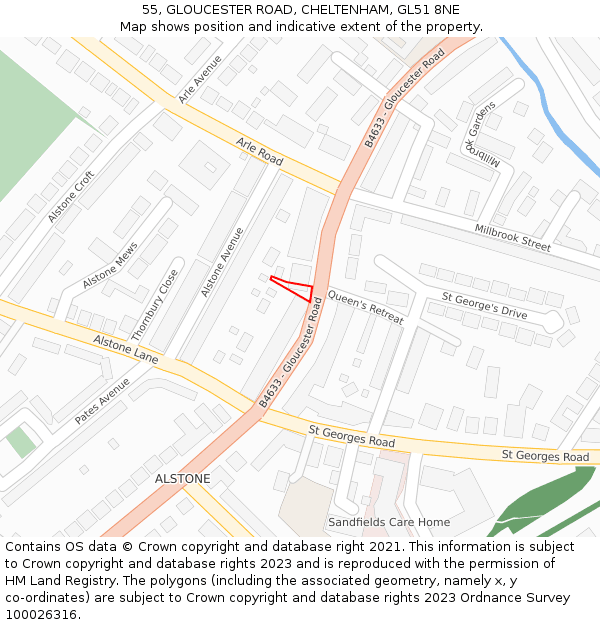 55, GLOUCESTER ROAD, CHELTENHAM, GL51 8NE: Location map and indicative extent of plot