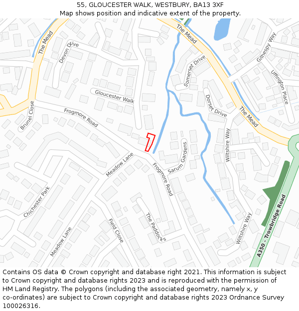 55, GLOUCESTER WALK, WESTBURY, BA13 3XF: Location map and indicative extent of plot