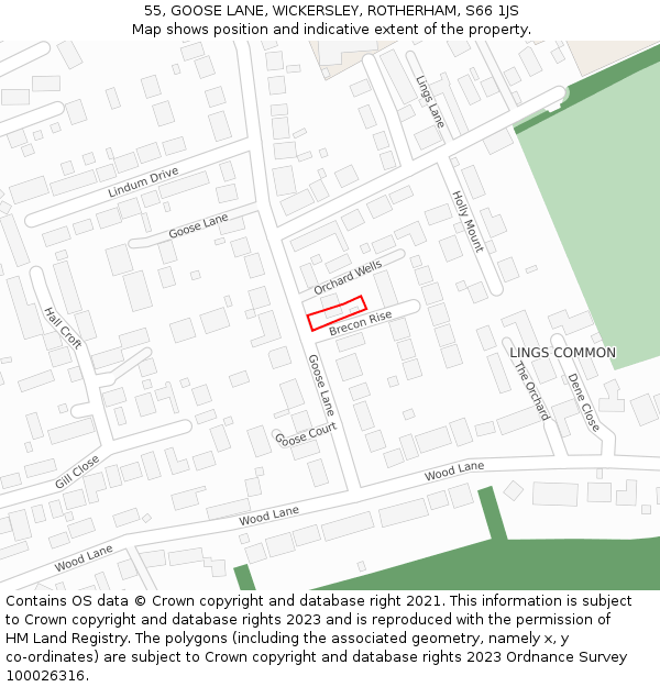 55, GOOSE LANE, WICKERSLEY, ROTHERHAM, S66 1JS: Location map and indicative extent of plot