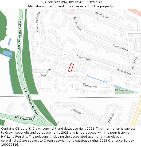 55, GOSFORD WAY, POLEGATE, BN26 6DR: Location map and indicative extent of plot