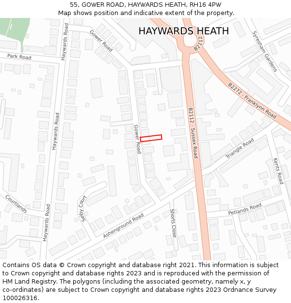 55, GOWER ROAD, HAYWARDS HEATH, RH16 4PW: Location map and indicative extent of plot