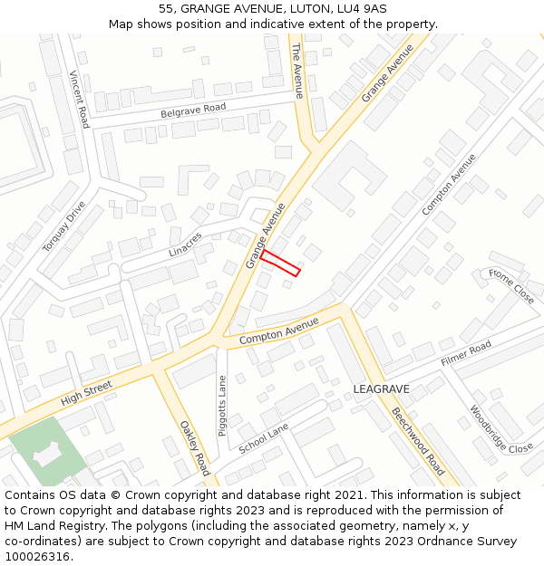 55, GRANGE AVENUE, LUTON, LU4 9AS: Location map and indicative extent of plot