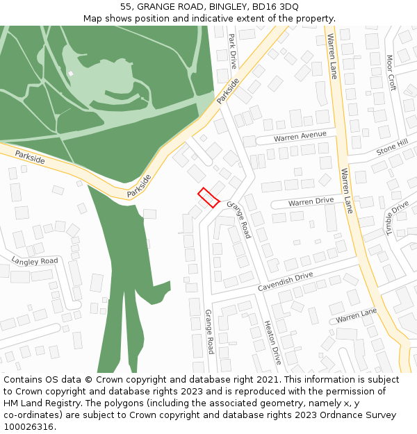 55, GRANGE ROAD, BINGLEY, BD16 3DQ: Location map and indicative extent of plot