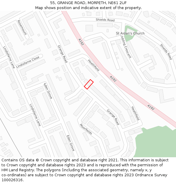 55, GRANGE ROAD, MORPETH, NE61 2UF: Location map and indicative extent of plot