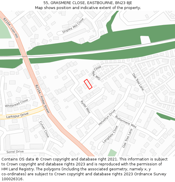 55, GRASMERE CLOSE, EASTBOURNE, BN23 8JE: Location map and indicative extent of plot