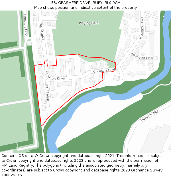 55, GRASMERE DRIVE, BURY, BL9 9GA: Location map and indicative extent of plot