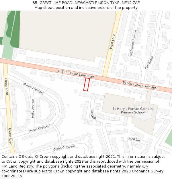 55, GREAT LIME ROAD, NEWCASTLE UPON TYNE, NE12 7AE: Location map and indicative extent of plot