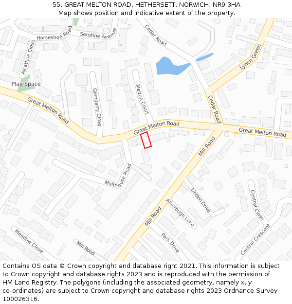 55, GREAT MELTON ROAD, HETHERSETT, NORWICH, NR9 3HA: Location map and indicative extent of plot