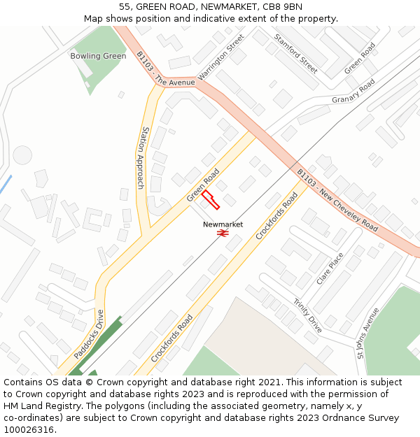 55, GREEN ROAD, NEWMARKET, CB8 9BN: Location map and indicative extent of plot