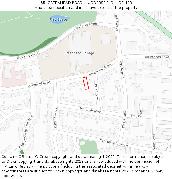 55, GREENHEAD ROAD, HUDDERSFIELD, HD1 4ER: Location map and indicative extent of plot