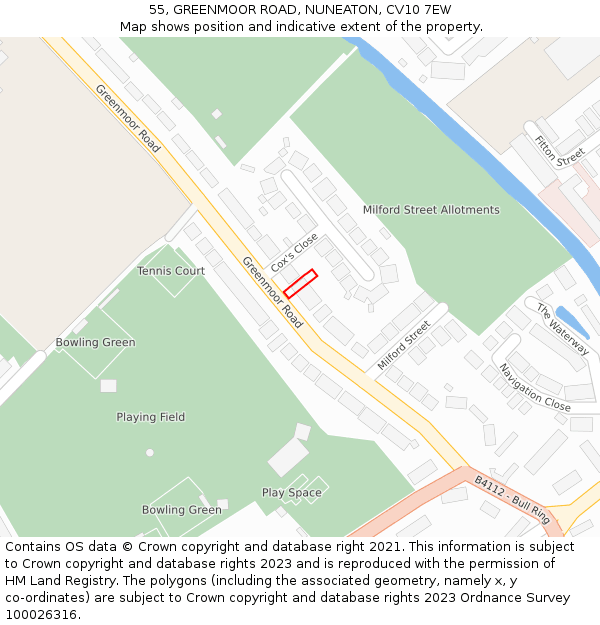 55, GREENMOOR ROAD, NUNEATON, CV10 7EW: Location map and indicative extent of plot